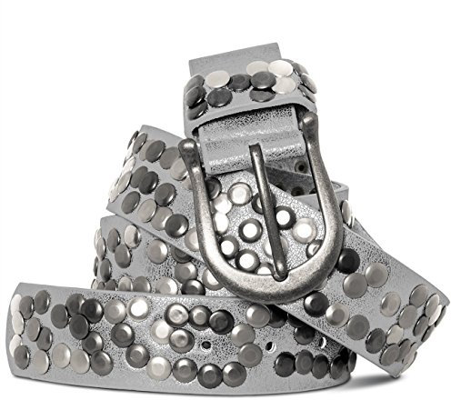 Caspar GU223 Damen Vintage Nietengürtel, Gürtelgröße:85, Farbe:silber metallic