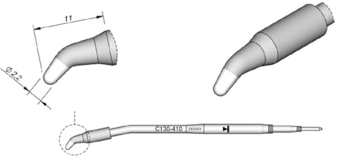 JBC Lötspitze Serie C130, Rundform, C130410/Ø 2,2 mm, gebogen C130410 (Lötkartusche Lötpatrone Loetspitze Loetkartusche Loetpatrone AP130 AP1300 1300)