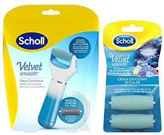 Scholl Routine SPA : Râpe Pieds électrique Velvet Smooth Rouleau Exfoliant et Kit de 2 Rouleaux de remplacement Grain Exfoliant