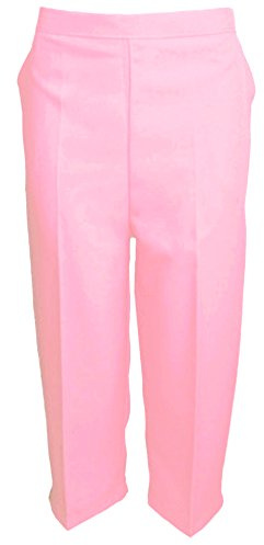 MyShoeStore Pack of 2 Ladies Womens 3/4 Three Quarter Half Elasticated Trouser Plain Capri Cropped Stretch Trousers Plain ¾ Length Pants Summer Shorts Plus Big Sizes 10-24