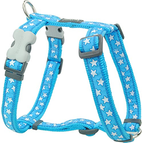 Red Dingo Classic Dog Harness Design, Stars White on Turquoise, Small 15mm