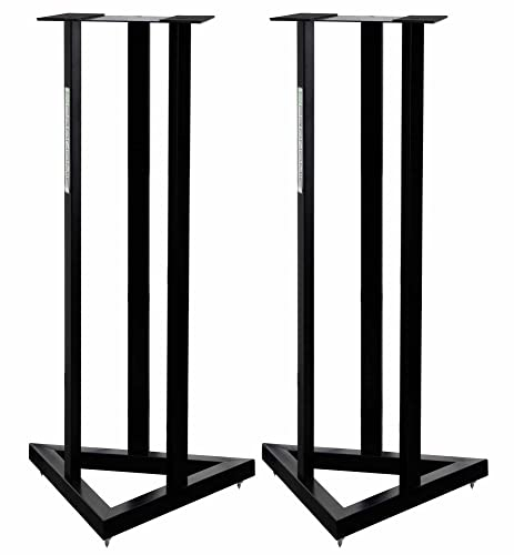 2x Pronomic SCS-20 Stativ für Studio Monitor Ständer (Höhe: 90 cm, Dreiecksbasis, Gummifüße, Dornenfüße/Spikes, Sicherheitssplint, Stahl, Trägerplatte mit Gummistreifen) Schwarz pulverbeschichtet
