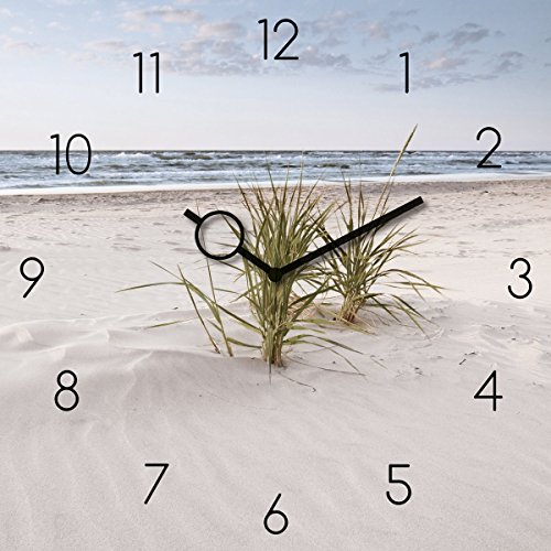 Wanduhr aus Glas, Soft Velvet Beach, Strand mit Gräsern, 30x30 cm von Eurographics