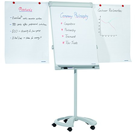 FRANKEN Flipchart, Beschreibbar, Magnetisch, Mobil, Mit Rollen und 2 Seitenarmen, Whiteboard mit Ständer, Papierhalterung und Stifteablage, 67 x 95 cm, PRO Deluxe Mobil, FC81