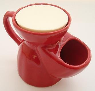 Pottery Shaving mug with soap tablet, red