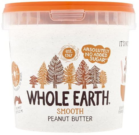 Whole Earth Peanut Butter Smooth, 1000g | Original Smooth Peanut Butter • Natural Nut Butter • No Added Sugar • Vegan • 1kg Tub
