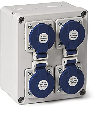 FAMATEL – Caja estanca IP44 | 4 tomas | 2P+TTL | 16A | 250V | Azul