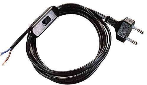 POLY POOL- PP0372.2Q Câble d'Abat-jour Bipolaire Noir 1,5 m - Câble avec Interrupteur 2 Ampères et Fiche 2,5 Ampères - Câble d'Abat-jour 2 pôles - Câble Fil Électrique Noir Bipolaire Sécurisé