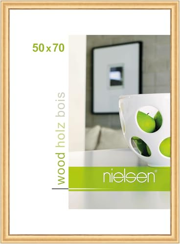 nielsen Holz Bilderrahmen Derby, 50 x 70 cm, Gold | Holz Posterrahmen im Hoch- & Querformat zum Aufhängen Gold matt Echtglas