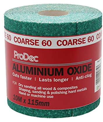ProDec 10m Roll 60 Grit Coarse Grade Green Aluminium Oxide Abrasive Sanding Paper for Sanding Wood, Paint, Plaster, Filler, Metal and More, 115mm Wide Sandpaper Compatible with Machine Sanders
