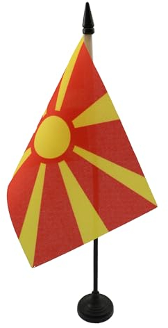 AZ FLAG - Tischflagge Mazedonien - 15x10 cm - Makedonische Tischfahne 10 x 15 Cm - Flaggen