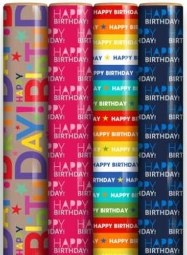 12m Birthday Gift Wrapping Paper - 4x3m Roll's - Mixed Male, Female, Unisex