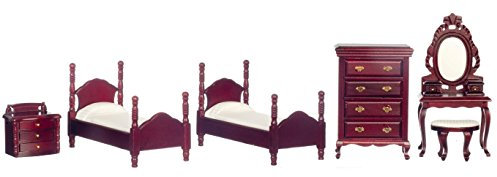 Melody Jane Puppenhaus Mahagoni Schlafzimmer Möbel Set Miniatur mit Doppel Einzelne Betten