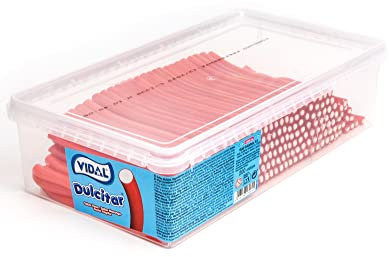 Vidal Golosinas Dulcitar Fresa. Regaliz relleno color rojo. Bandeja de 200 unidades.
