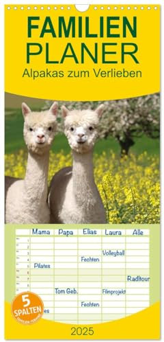 Familienplaner 2025 - Alpakas zum Verlieben mit 5 Spalten (Wandkalender, 21 cm x 45 cm), CALVENDO