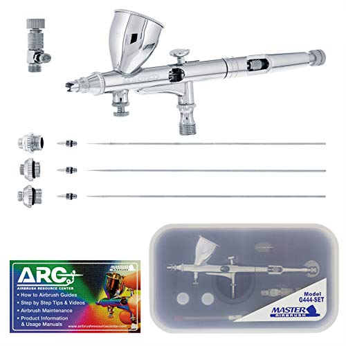 Master High Precision G444 Pro Set Dual-Action Gravity Feed Airbrush Set with 3 tips (0.2, 0.3 & 0.5 mm), 1/3 oz Funnel Cup, Air Control (Includes Booklet)