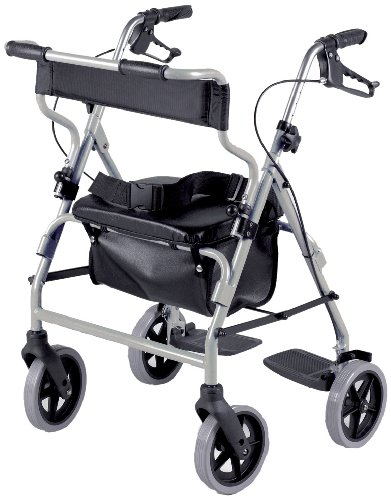 Homecraft Four Wheeled Rollator Walker with Breaks, Foot Rest, Seat and Basket, Mobility and Support Aid for Elderly, Disabled and Handicapped Users