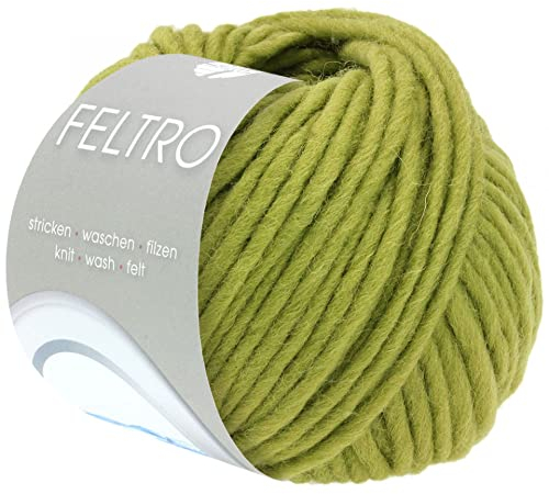 Lana Grossa FELTRO UNI 50 g moderne Filzwolle in kräftigen Farben (schrumpft beim Waschen ca. 30-40%) 50 m, Farbe:021 - Oliv