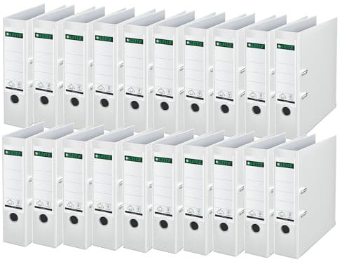 Leitz Qualitäts-Ordner 180° Plastik, 20er Pack, A4, Weiß, 8,2 cm Rückenbreite, PP-laminierter Einband, 10105001