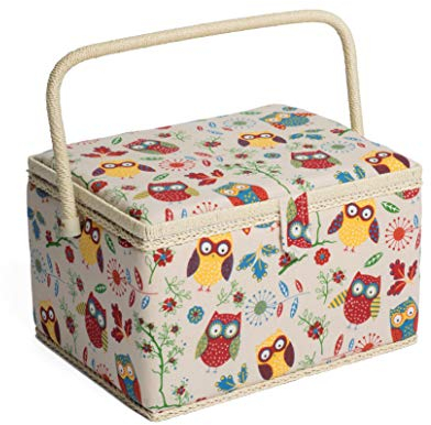Hobby Gift Exclusive, große Nähbox, Bastel-Aufbewahrungsbox, Zubehörablage, Nadelkissen, PVC-Griff 23,5 x 31 x 20 cm, Eule