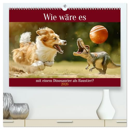 Wie wäre es mit einem Dinosaurier als Haustier? (hochwertiger Premium Wandkalender 2026 DIN A2 quer), Kunstdruck in Hochglanz: Ein Haustier im XXXL-Format (CALVENDO Tiere)