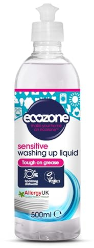 Ecozone Sensitive Washing Up Liquid, Bio Washing Up Liquid Fragrance Free, Wash Up Liquid & Dish Washing Detergent, Eco Washing Up Liquid, Vegan Friendly Kitchen Cleaner & Eco Cleaning Product (500ml)
