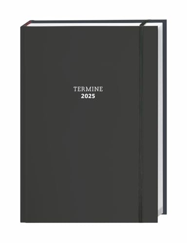 Tages-Kalenderbuch A6, schwarz 2025: Schwarzer Terminkalender mit Schulferien und Feiertagen. Buch-Kalender mit Lesebändchen und Gummiband. ... Planen von Terminen. (Kalenderbücher Heye)