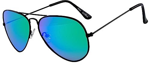 iceBoo Black Pilot Style Sunglasses Mens Womens - UV400 Protection, Green/Blue CAT.3 Lens, Black Metal Frame - Stylish & Durable Mens Sunglasses, Sunglasses Womenss (A5033))
