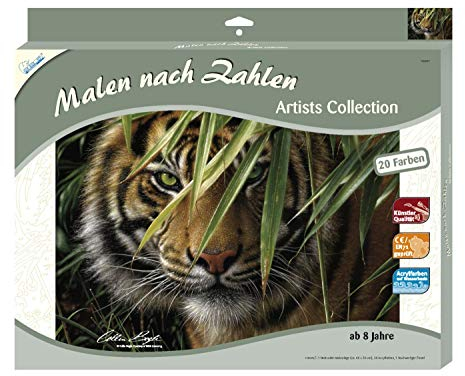 Mammut Spiel & Geschenk 108007 - Malen nach Zahlen Artists, Tiermotiv Tiger, Komplettset mit bedruckter Malvorlage im A3 Format, 20 Acrylfarben und Pinsel, großes Malset für Kinder ab 10 Jahre