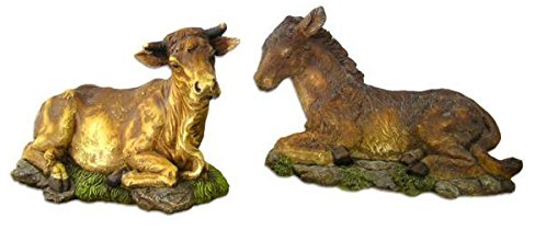 Unbekannt Krippenfiguren Ochs und Esel 2tlg. Höhe 13,5cm geeignet für 25 bis 30cm Figuren