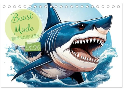Beast Mode - Wilde Maskottchen (Tischkalender 2026 DIN A5 quer), CALVENDO Monatskalender: Dieser Kalender präsentiert kraftvolle Raubtiere in Form von ... maskottchenartigen Logos. (CALVENDO Tiere)