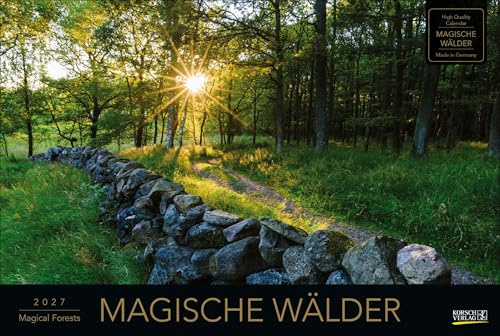 Magische Wälder 2027: Großer Foto-Wandkalender mit Bildern aus bunten Wäldern. Edler schwarzer Hintergrund. PhotoArt Panorama Querformat: 58x39 cm.