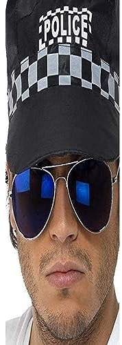 Smiffys Pilotenbrille, Blau verspiegelt, Silberner Rahmen