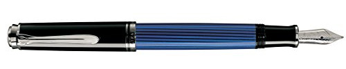 Pelikan 932962 Kolbenfüllhalter (Souverän M 405, rhodinierte Goldfeder 14-K/585, Federbreite M, 1 Stück) schwarz/blau
