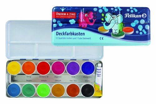 Pelikan DF12 Deckfarbkasten, 12 Farben und 1 Tube, deckweiß