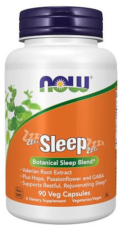 NOW Foods Supplements, Sleep with Valerian Root Extract Plus Hops, Passionflower and GABA, Botanical Sleep Blend*, 90 Veg Capsules