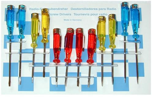 SW-Stahl 32320L Radio-Schraubendreher-Satz mit Metallclip, 12-teilig | Mini Feinmechanik Schraubenzieher Set - Schlitz 3 mm - Ideal für Hobby & DIY - Praktisches Werkzeugsortiment im Display