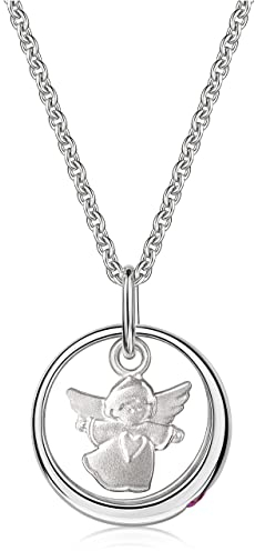 XAANA Mädchen-Taufkette Taufring mit synth. Rubin und einem kleinen Engel-Einhänger inkl. Kette 36/38cm 925er Sterlingsilber AMZ0178