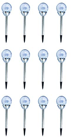 Fachhandel Plus 12er Set Kristallglas Premium Solarlampe Leuchte LED Edelstahl Gartenkugel