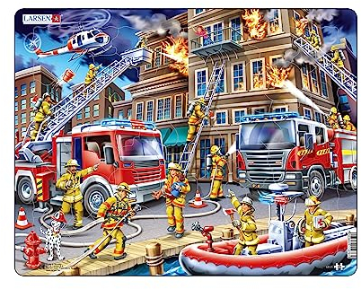 Larsen US21 Firefighters in Action Jigsaw Puzzle – 45 Piece Boxless Tray & Frame – Educational Kids Puzzle Toy – Firefighter Theme for Toddlers & Children