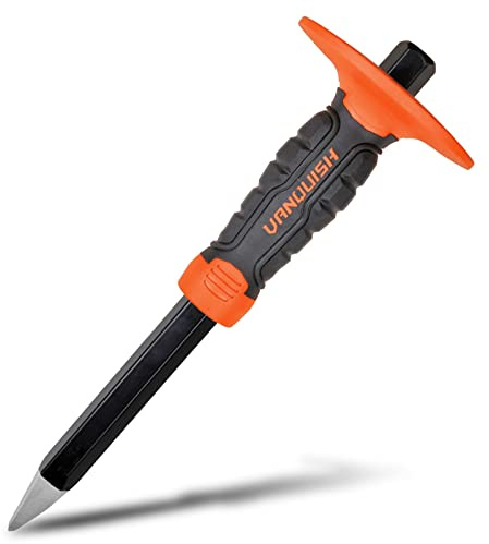 VANQUISH 12 Inch Concrete Heavy Duty Cold Chisel with Pointed Head and Bi-Material Hand Guard for Masonry (4710)
