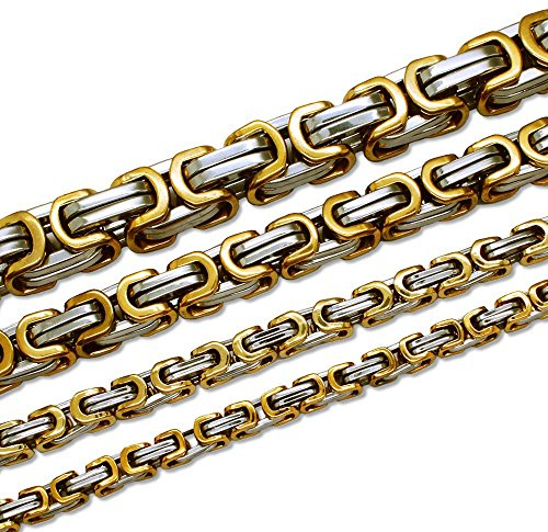 SoulCats Königskette Halskette Armband Set Panzerkette Edelstahl Gold Silber, Größe: 6 mm;Farbe: Gold Silber;Auswahl: Kette 55 cm