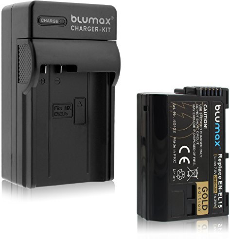 Blumax Batterie compatible avec Nikon EN-EL15 [2040 mAh] + chargeur EN-EL15c EN-EL15b EN-EL15a pour D500 D800 D850 D7200 D7500 - Z8 Z7 II Z6 II Z5 Zf