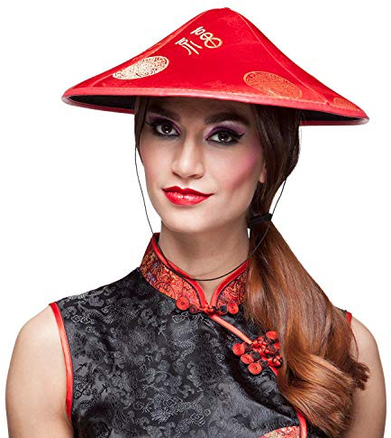 Boland 04234 - Sombrero Chino Changchang, rojo, Asia, terciopelo, caracteres chinos, tocado, carnaval, fiesta temática