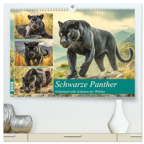 Schwarze Panther. Geheimnisvolle Schatten der Wildnis (hochwertiger Premium Wandkalender 2026 DIN A2 quer), Kunstdruck in Hochglanz: Die mystische ... Kraft schwarzer Raubkatzen (CALVENDO Tiere)
