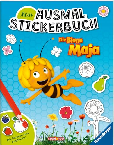 Ravensburger Mein Ausmalstickerbuch Die Biene Maja - Großes Buch mit über 250 Stickern, viele Sticker zum Ausmalen
