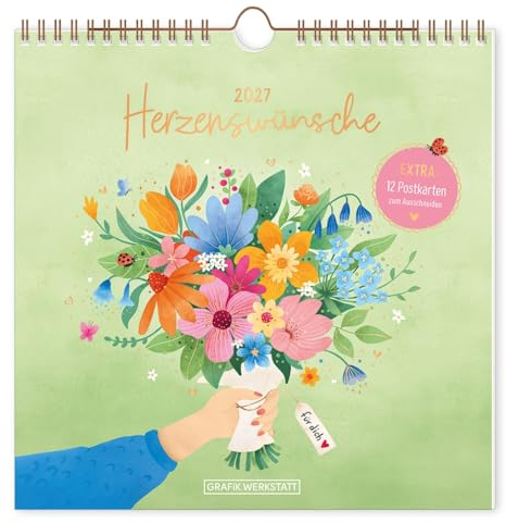 Wandkalender quadratisch 2027 Herzenswünsche: Wandkalender