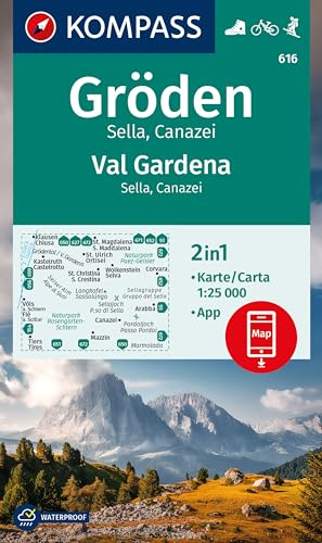 KOMPASS Wanderkarte 616 Gröden / Val Gardena, Sella, Canazei 1:25.000: markierte Wanderwege, Hütten, Radrouten