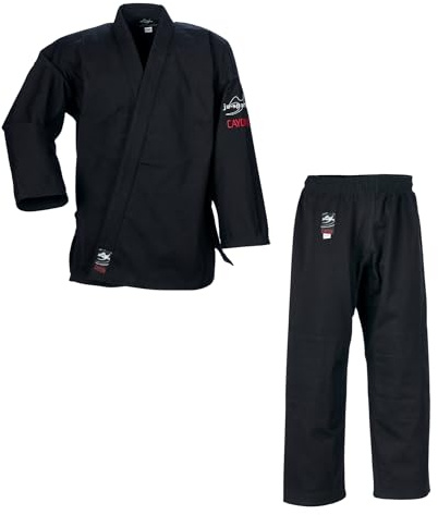 Ju-Sports Ju-Jutsu Anzug Cayon Black 140 I Moderner Jujutsu Anzug Kinder & Erwachsene I Kampfanzug fürs Training I Doppelt verstärkter Brust- & Schulterbereich I 100% Baumwolle
