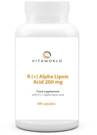 Vita World R (+) Alpha Lipoic Acid 200 mg l 100 Capsules l Vegan l high Dosage l bioactive Form l no unwanted substances Added